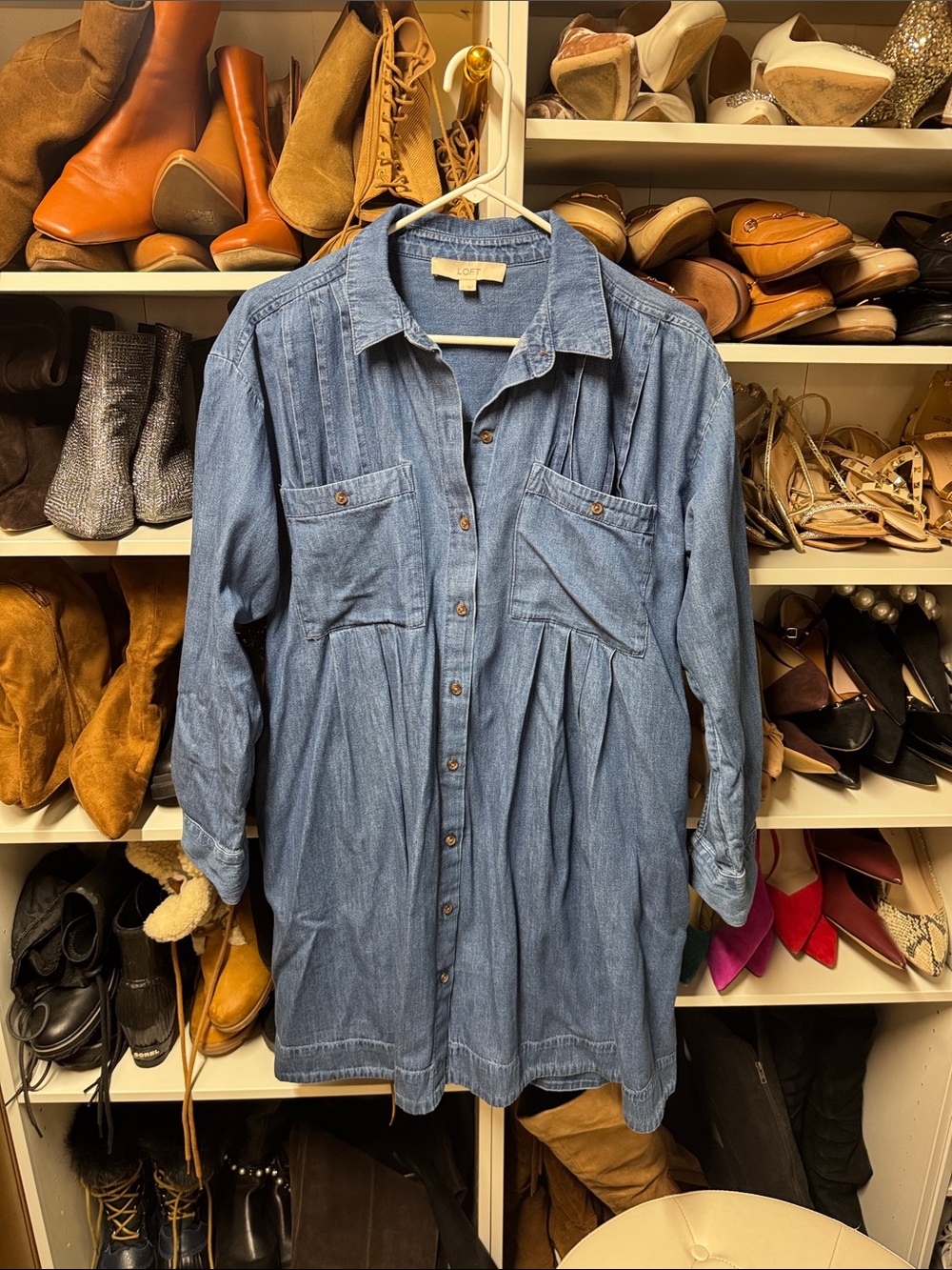 LOFT Light Blue Denim Button-Front Shirtdress